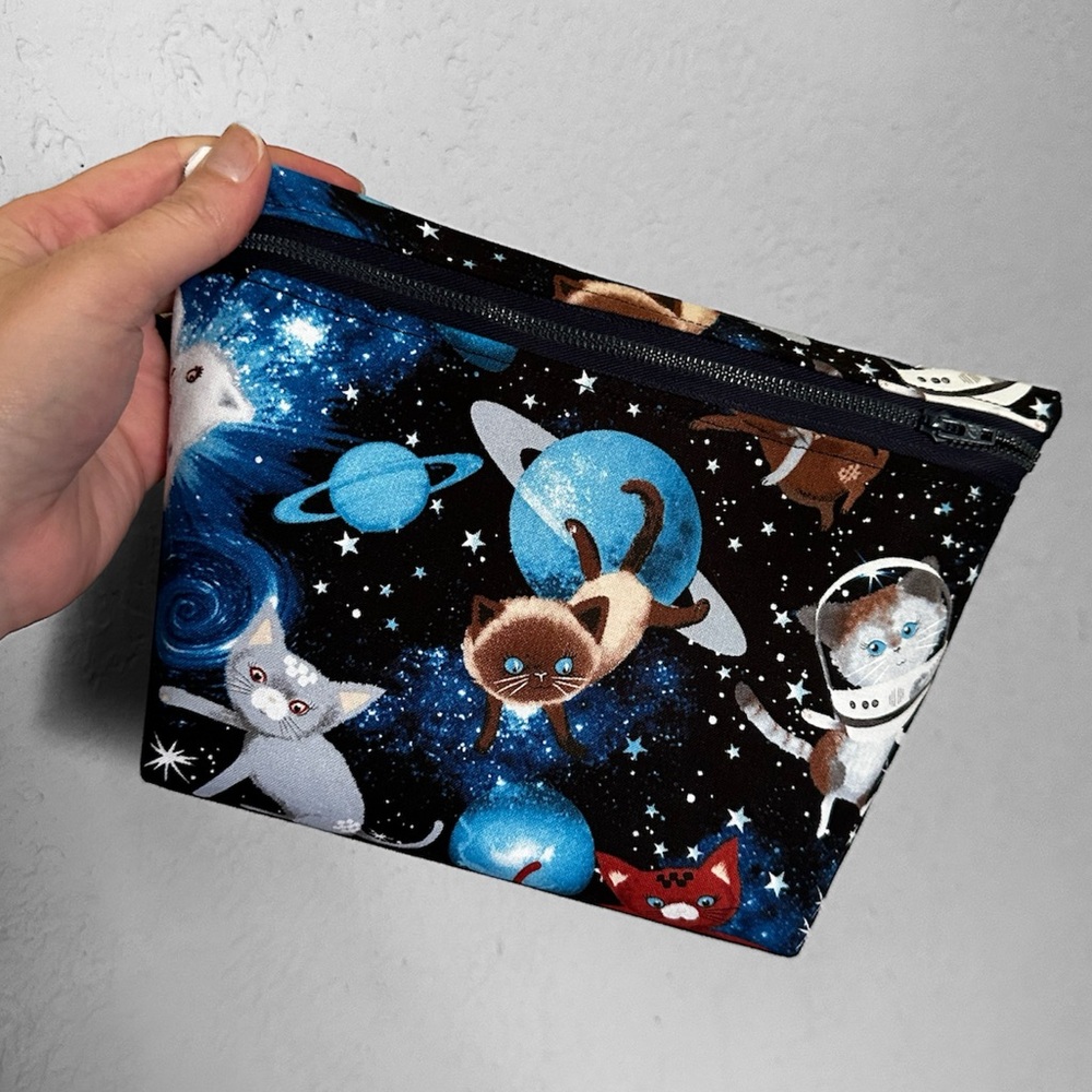 Cats in outer space makeup bag